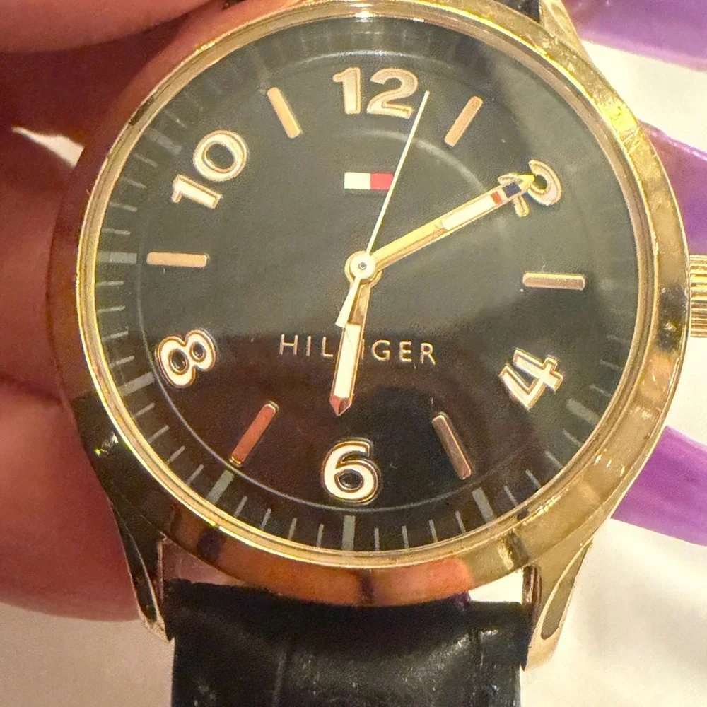 Tommy Hilfiger Black and Gold Timepiece Unisex